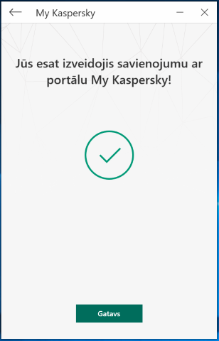 Image: the application is connected to My Kaspersky