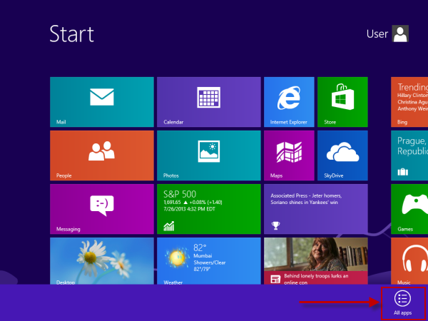 Open the All apps view in Windows 8